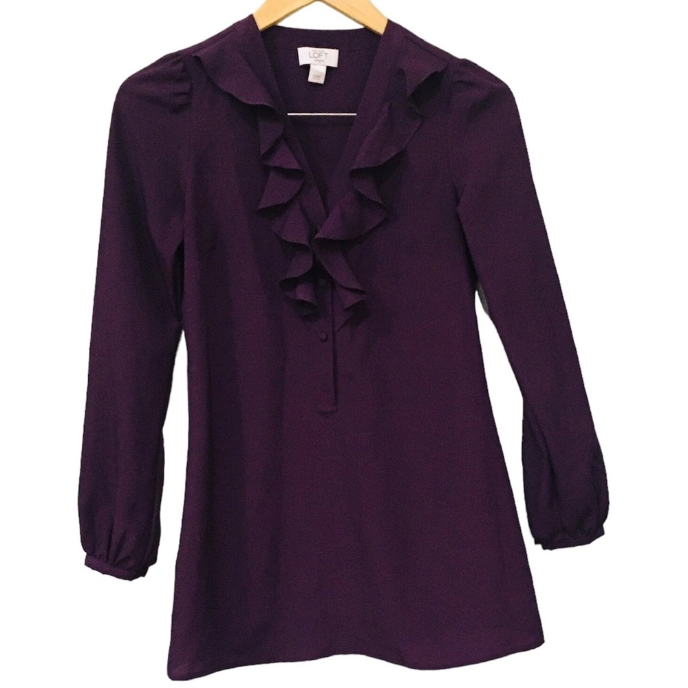 Ann Taylor Loft Purple V-Neck Long Sleeves Casual Shirt XXSP